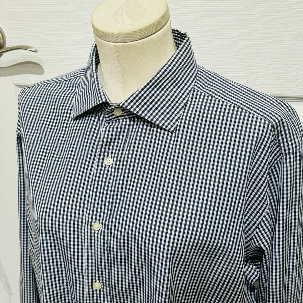 2. Etro Navy  and White Gingham  Mens Dress Shirt Size 44